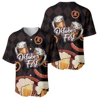 Pair of black argyle baseball jerseys with Oktoberfest beer stein and sausage graphics