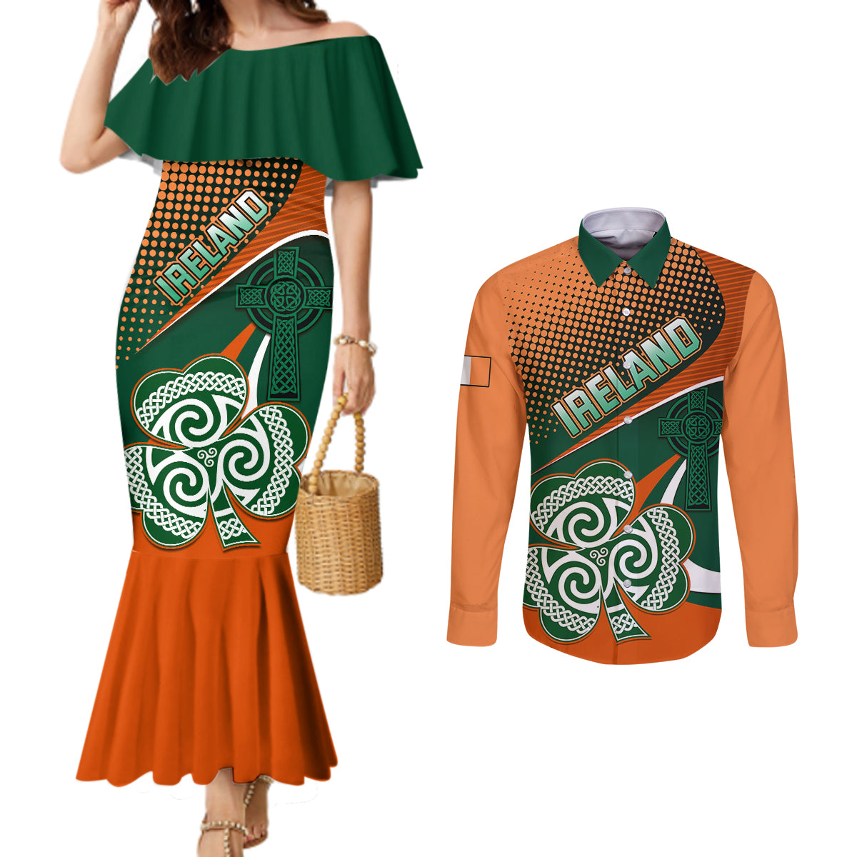 ireland-rugby-couples-matching-mermaid-dress-and-long-sleeve-button-shirts-irish-shamrock-go-2023-world-cup