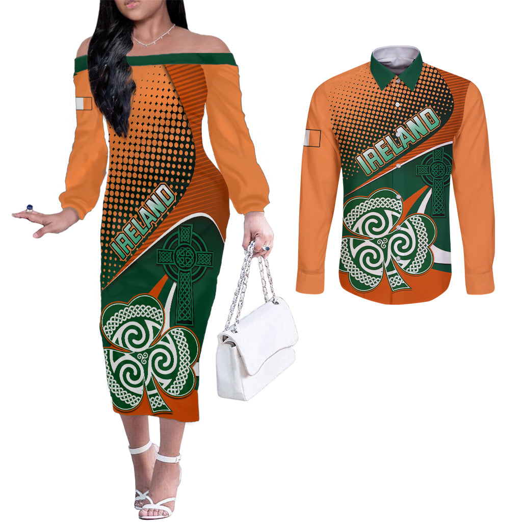 ireland-rugby-couples-matching-off-the-shoulder-long-sleeve-dress-and-long-sleeve-button-shirts-irish-shamrock-go-2023-world-cup