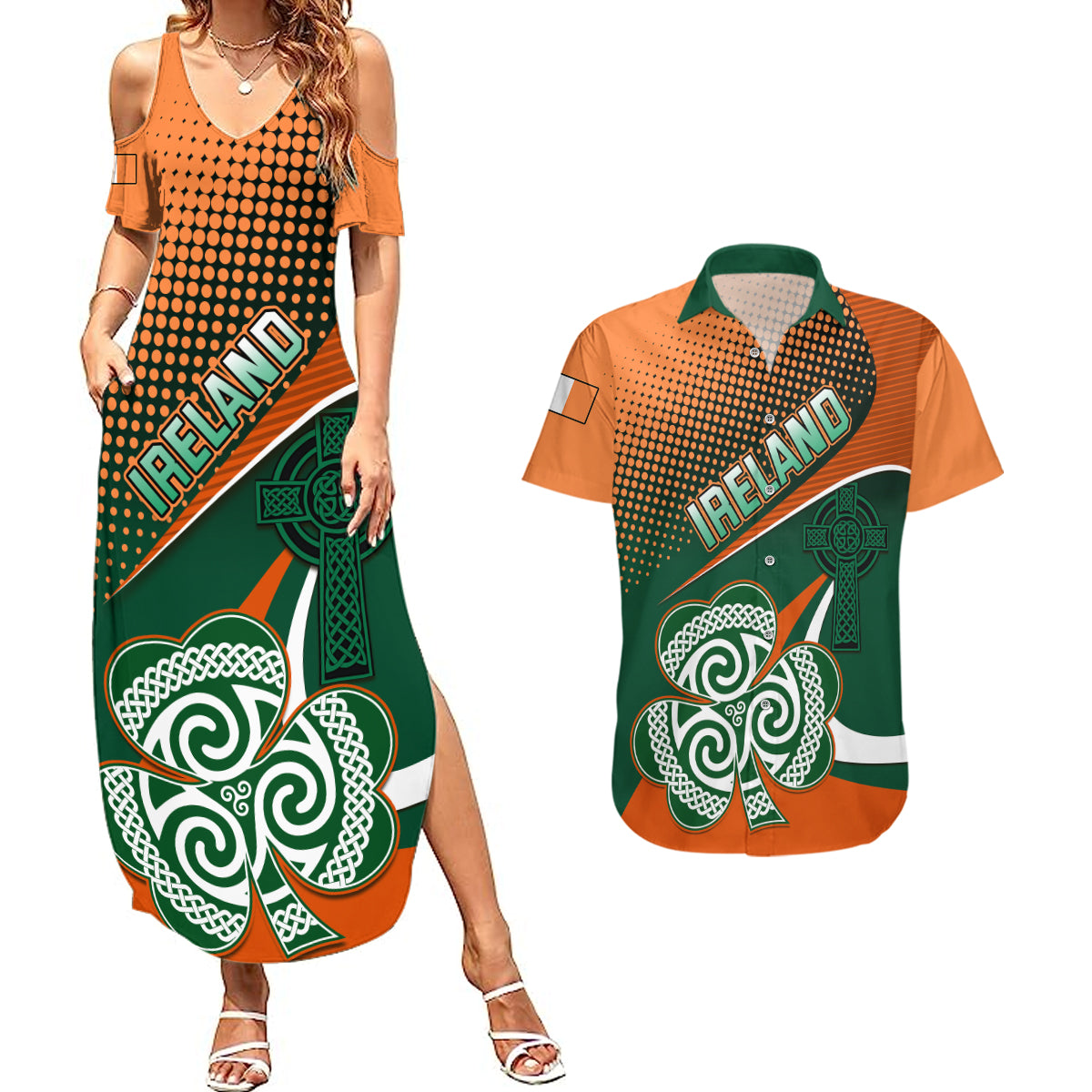 Ireland Rugby Couples Matching Summer Maxi Dress and Hawaiian Shirt Irish Shamrock Go 2023 World Cup - Wonder Print Shop