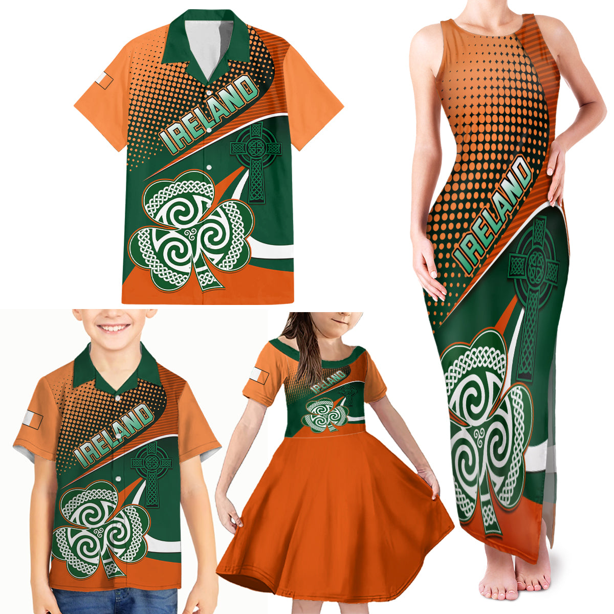 Ireland Rugby Family Matching Tank Maxi Dress and Hawaiian Shirt Irish Shamrock Go 2023 World Cup - Wonder Print Shop