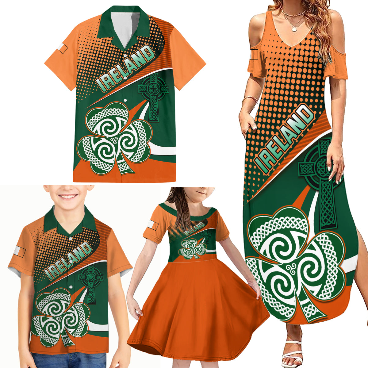 Custom Ireland Rugby Family Matching Summer Maxi Dress and Hawaiian Shirt Irish Shamrock Go 2023 World Cup - Wonder Print Shop