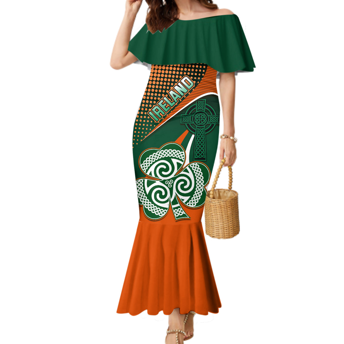 Custom Ireland Rugby Mermaid Dress Irish Shamrock Go 2023 World Cup - Wonder Print Shop