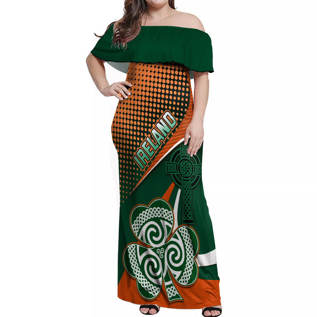 Custom Ireland Rugby Off Shoulder Maxi Dress Irish Shamrock Go 2023 World Cup - Wonder Print Shop