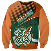 Ireland rugby crewneck sweatshirt with green shamrock graphic and patterned front panel