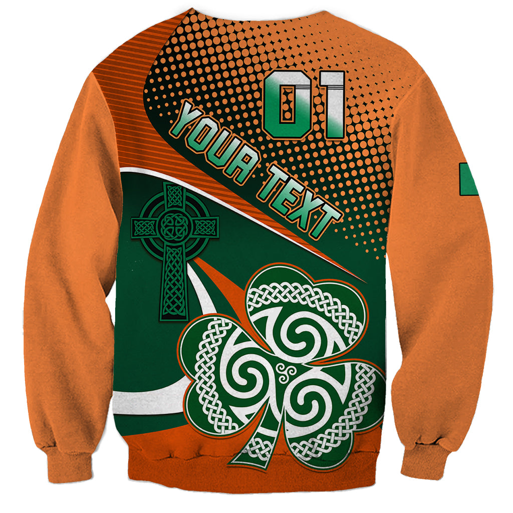 Back of Ireland rugby crewneck sweatshirt with large shamrock and banded green print