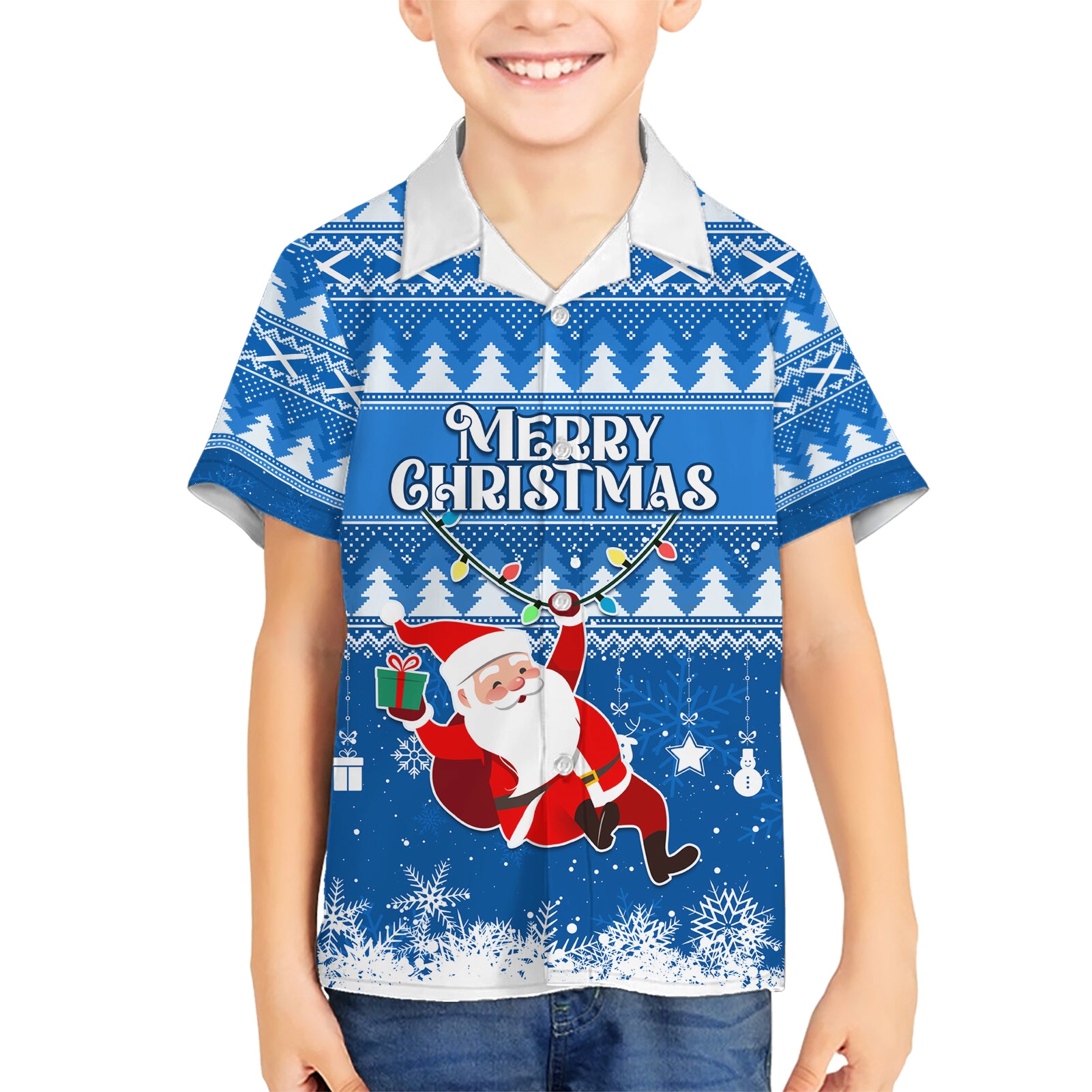 Custom Scotland Christmas Kid Hawaiian Shirt Merry Christmas Santa Claus Gift - Wonder Print Shop