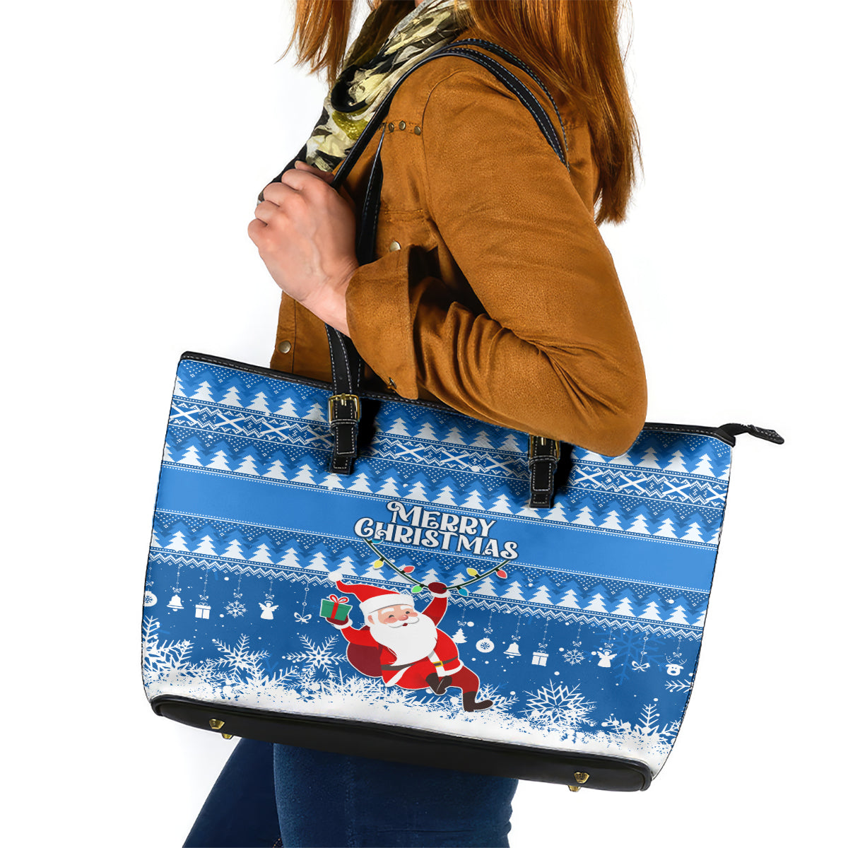 Custom Scotland Christmas Leather Tote Bag Merry Christmas Santa Claus Gift - Wonder Print Shop