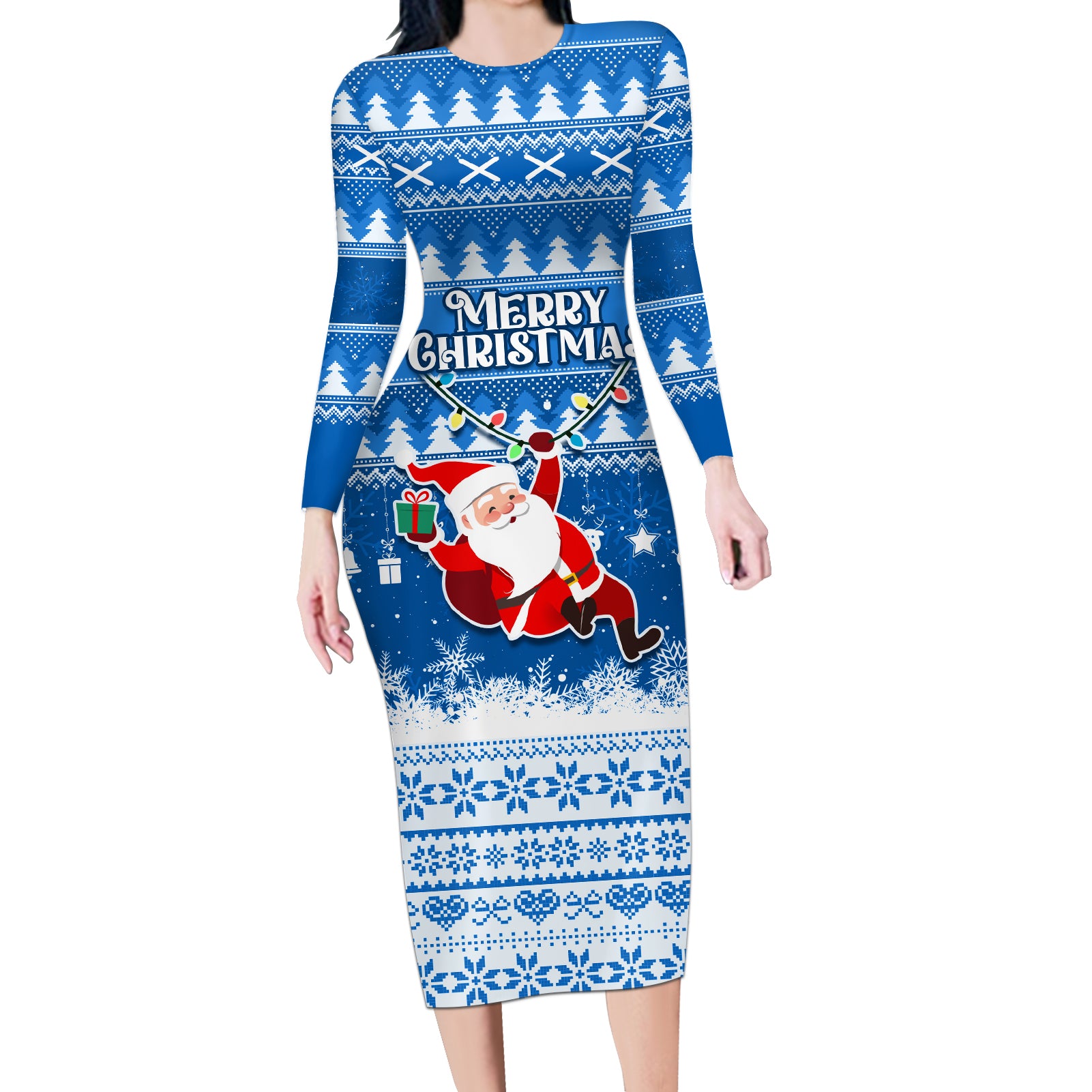 Custom Scotland Christmas Long Sleeve Bodycon Dress Merry Christmas Santa Claus Gift - Wonder Print Shop