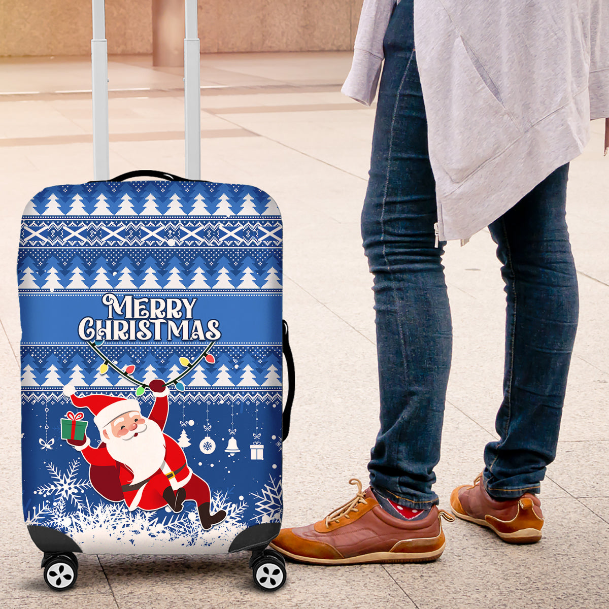 Custom Scotland Christmas Luggage Cover Merry Christmas Santa Claus Gift - Wonder Print Shop