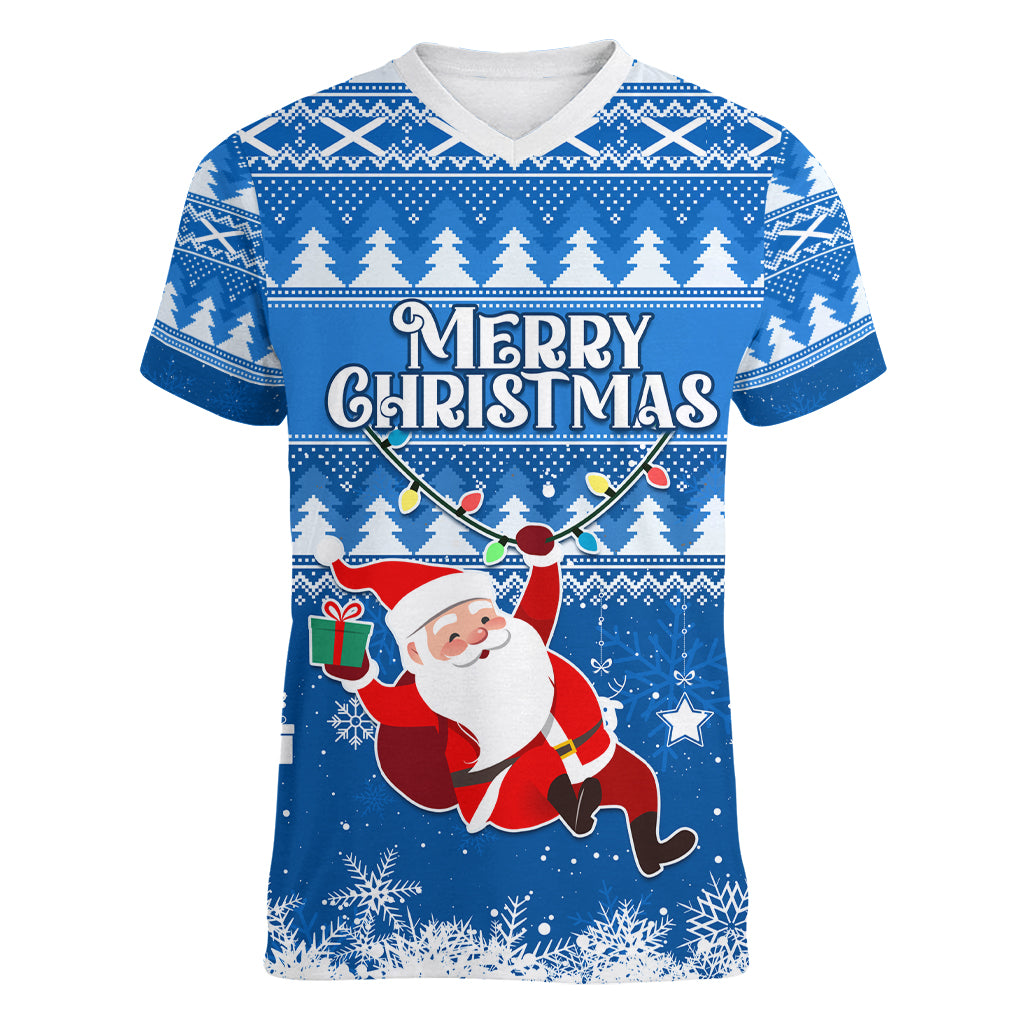 custom-scotland-christmas-women-v-neck-t-shirt-merry-christmas-santa-claus-gift