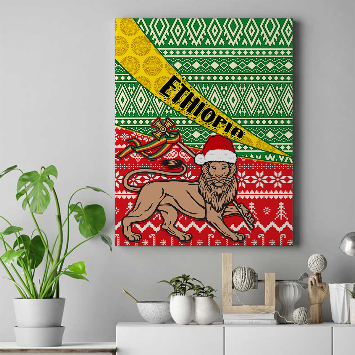 Ethiopia Christmas Canvas Wall Art Melkam Gena African Pattern - Wonder Print Shop