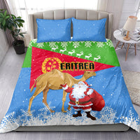 Christmas bedding set: blue starry snow print, Eritrea flag panel, camel and Santa