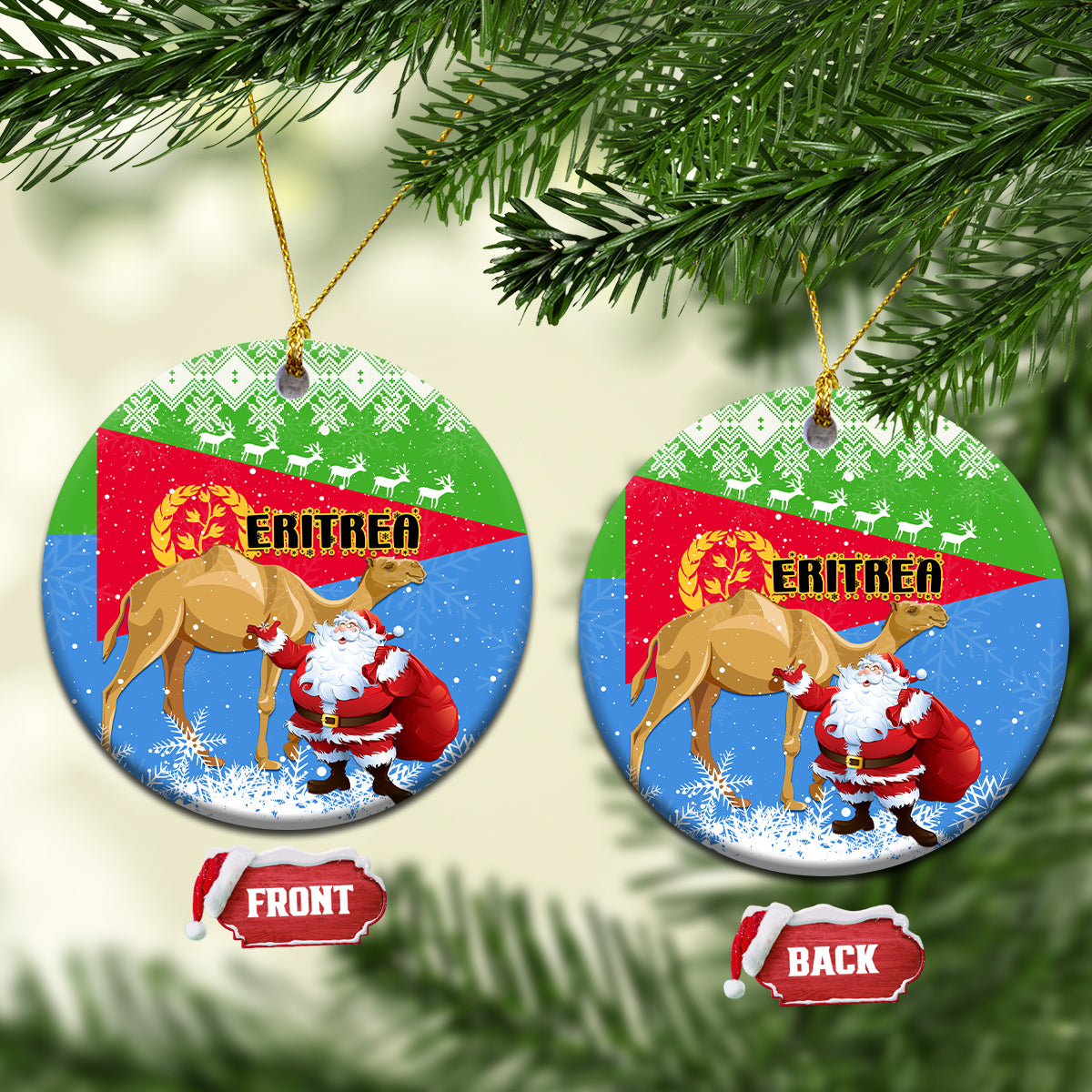 Eritrea Christmas Ceramic Ornament Santa Claus With Dromedary Camel - Wonder Print Shop