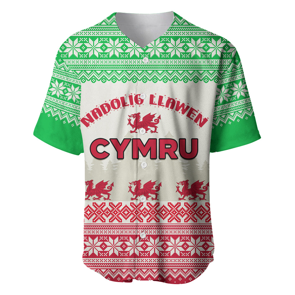 Custom Wales Christmas Baseball Jersey Nadolig Llawen Welsh Dragon - Wonder Print Shop