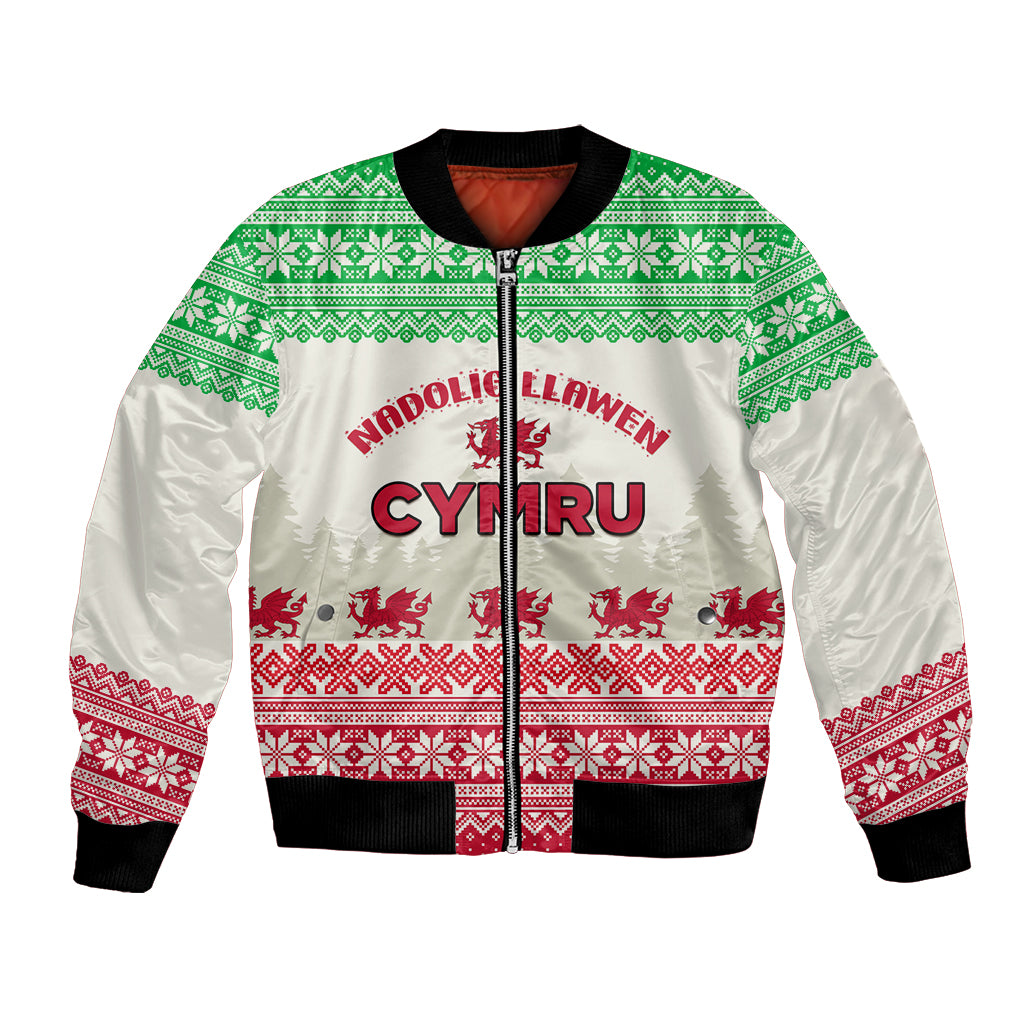 Custom Wales Christmas Bomber Jacket Nadolig Llawen Welsh Dragon - Wonder Print Shop