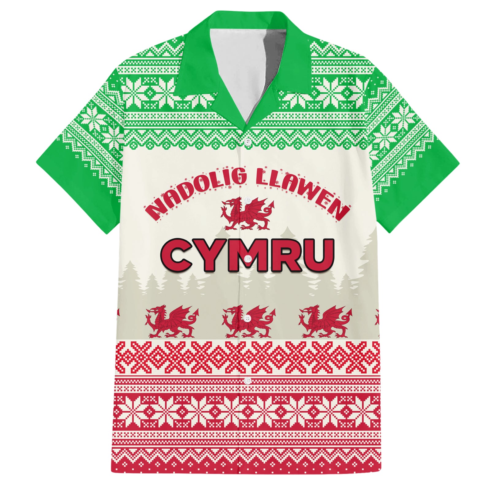 Custom Wales Christmas Hawaiian Shirt Nadolig Llawen Welsh Dragon - Wonder Print Shop