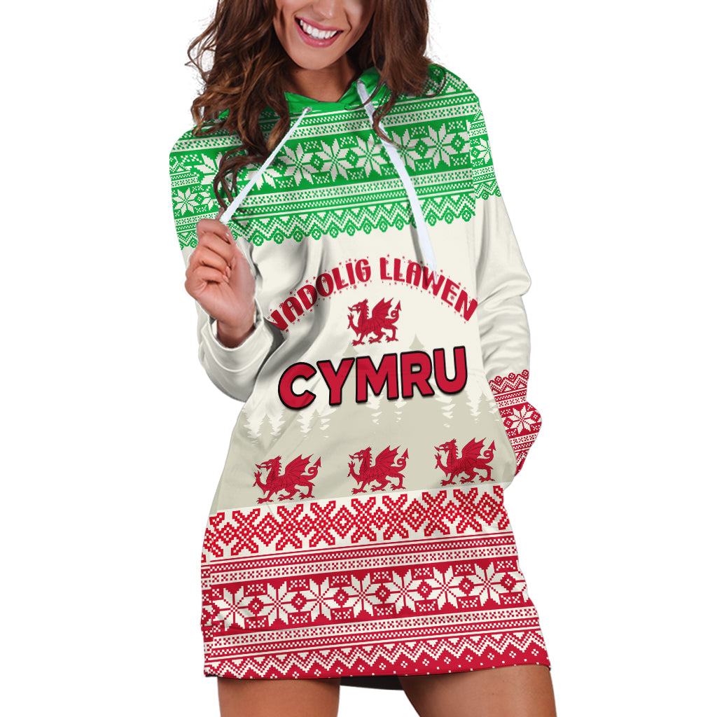 Custom Wales Christmas Hoodie Dress Nadolig Llawen Welsh Dragon - Wonder Print Shop