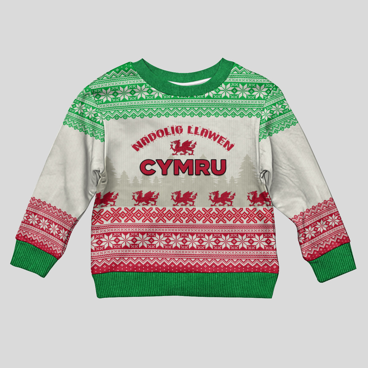 Custom Wales Christmas Kid Ugly Christmas Sweater Nadolig Llawen Welsh Dragon - Wonder Print Shop