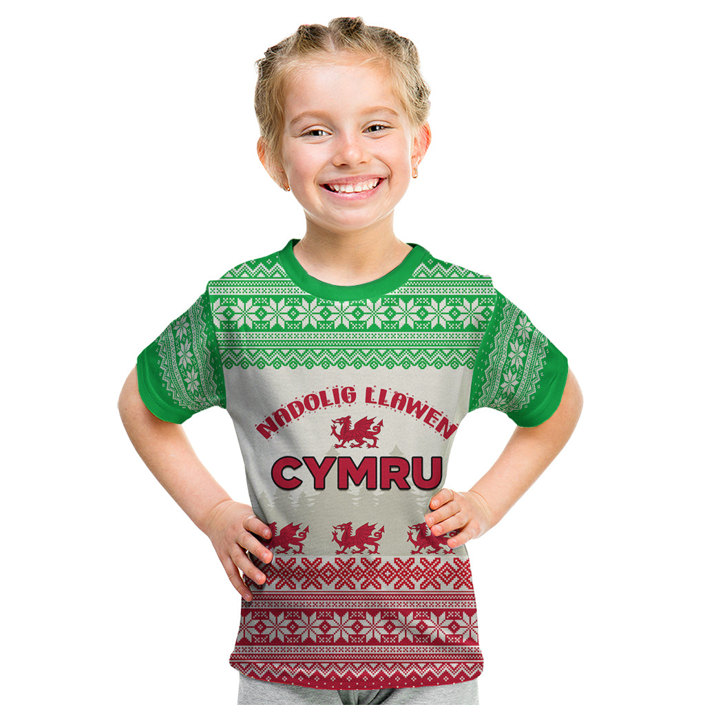 Custom Wales Christmas Kid T Shirt Nadolig Llawen Welsh Dragon - Wonder Print Shop