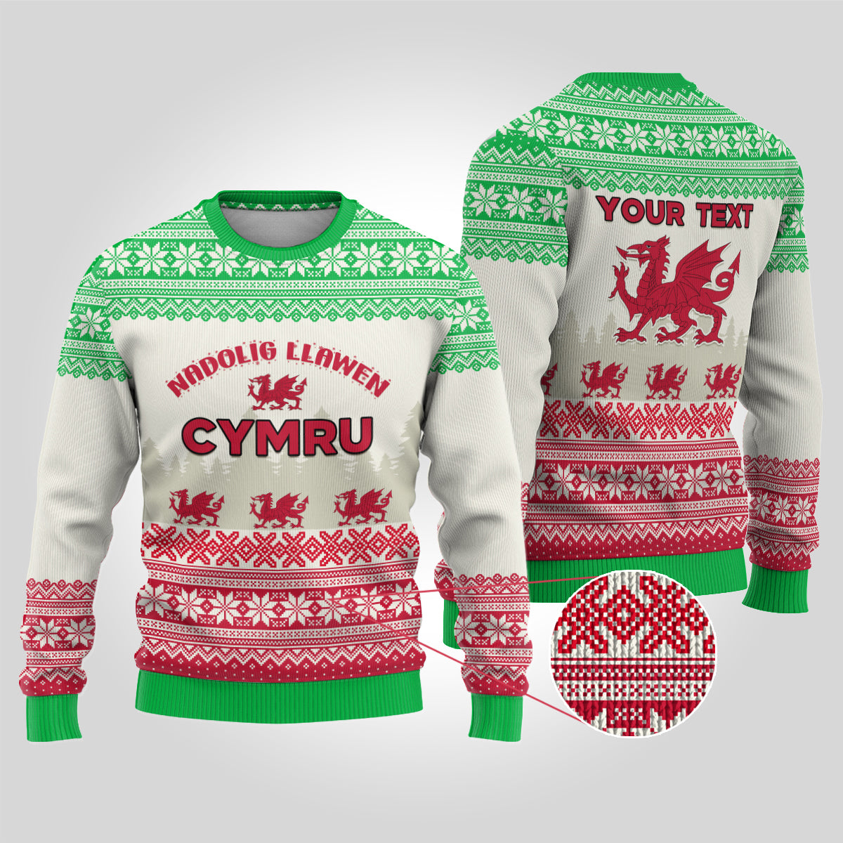 Custom Wales Christmas Ugly Christmas Sweater Nadolig Llawen Welsh Dragon - Wonder Print Shop