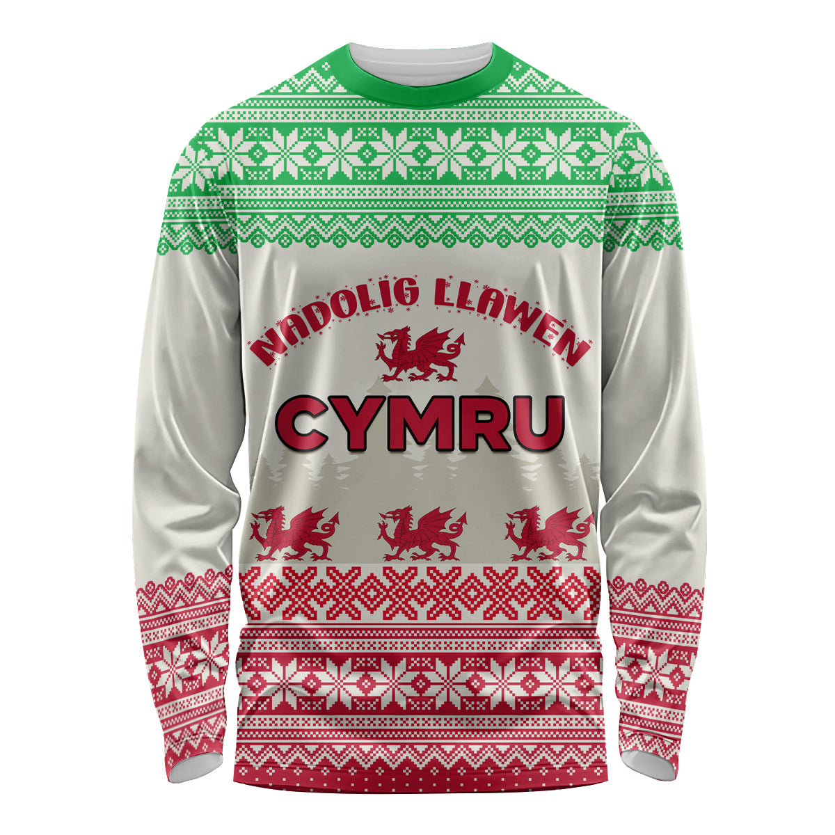 Custom Wales Christmas Long Sleeve Shirt Nadolig Llawen Welsh Dragon - Wonder Print Shop