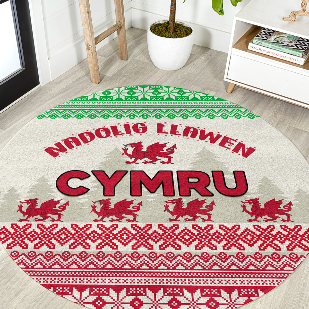 custom-wales-christmas-round-carpet-nadolig-llawen-welsh-dragon