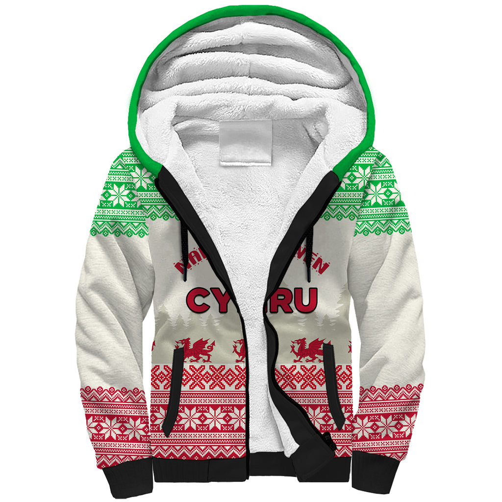 custom-wales-christmas-sherpa-hoodie-nadolig-llawen-welsh-dragon