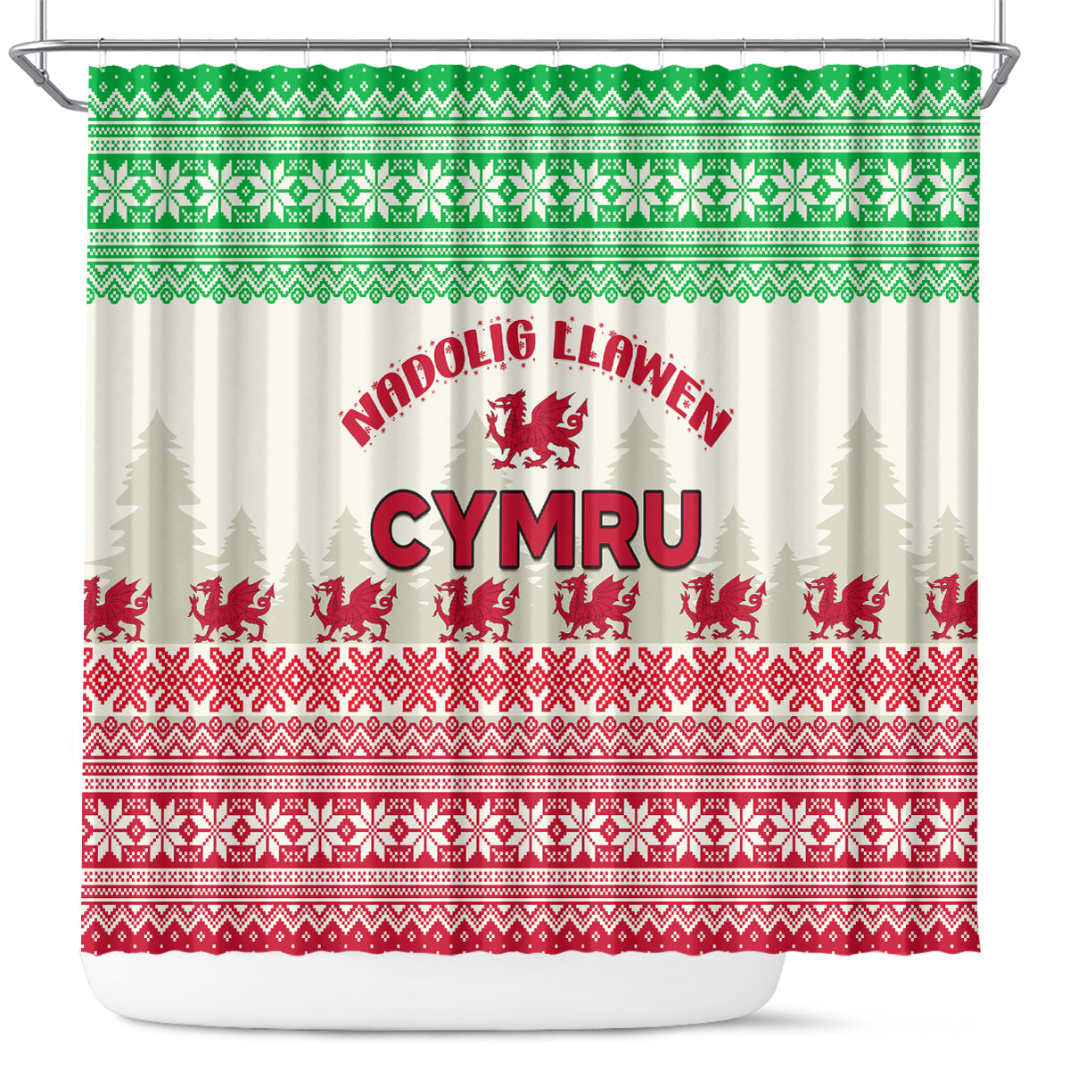 custom-wales-christmas-shower-curtain-nadolig-llawen-welsh-dragon