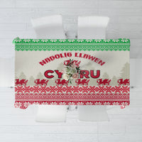 Christmas tablecloth with Welsh dragon and red, green, white festive pattern