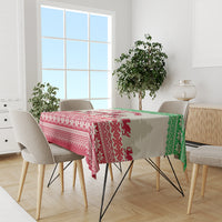 Christmas tablecloth on dining table, red and white Nordic pattern with green trim