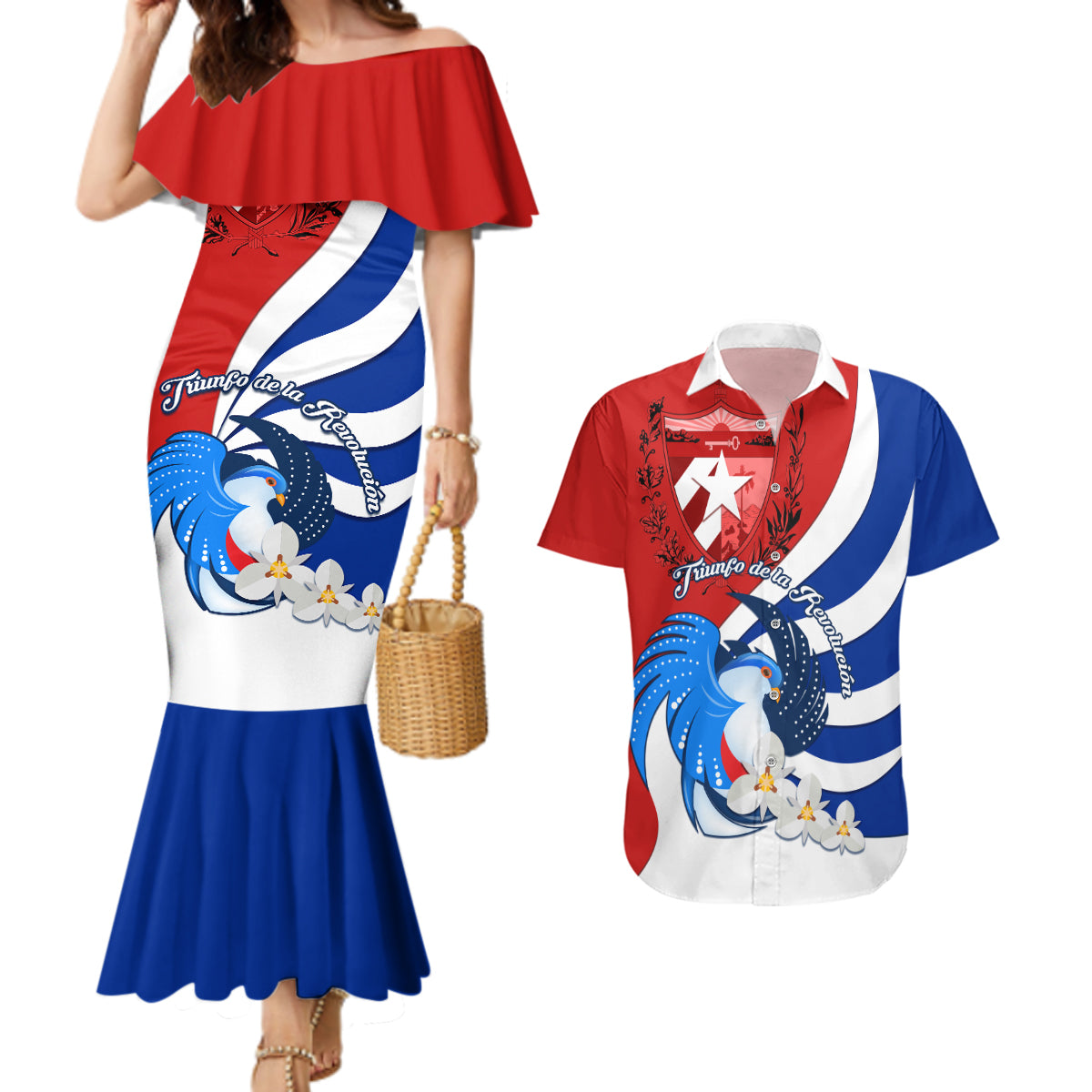 Cuba Liberation Day Couples Matching Mermaid Dress and Hawaiian Shirt Patria o Muerte Venceremos Tocororo With White Mariposa - Wonder Print Shop