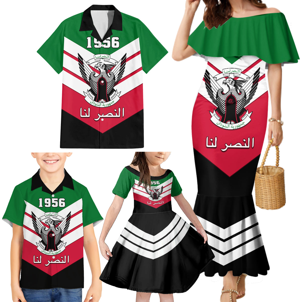 Sudan Independence Day Family Matching Mermaid Dress and Hawaiian Shirt Sudanese Secretary Bird - Wonder Print Shop