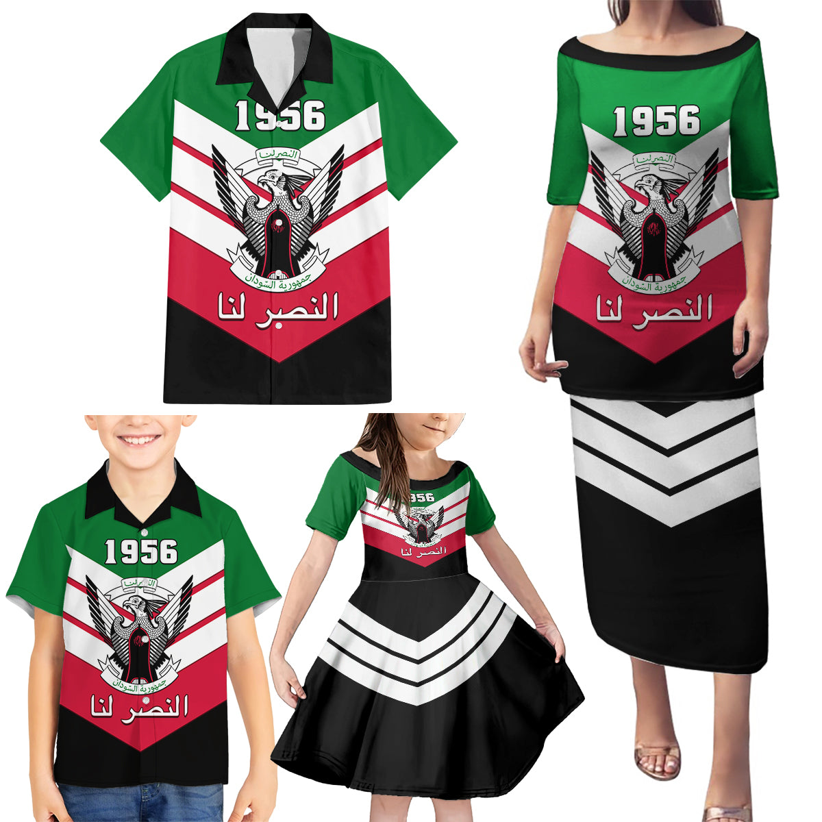 Sudan Independence Day Family Matching Puletasi Dress and Hawaiian Shirt Sudanese Secretary Bird - Wonder Print Shop