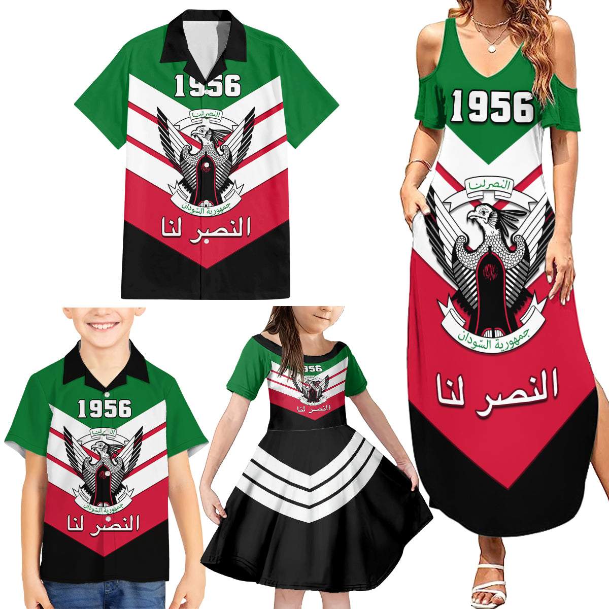 Sudan Independence Day Family Matching Summer Maxi Dress and Hawaiian Shirt Sudanese Secretary Bird - Wonder Print Shop