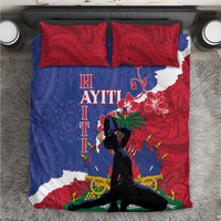 Haiti dashiki patterned bedding set with blue and red duvet and two red pillowcases