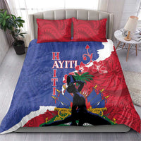 Haiti dashiki bedding set: blue and red duvet with two red patterned pillow shams