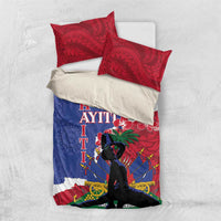 Haiti dashiki bedding set with blue and red duvet and two red patterned pillowcases