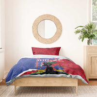 Haiti dashiki bedding set with blue and red duvet and one red patterned pillow