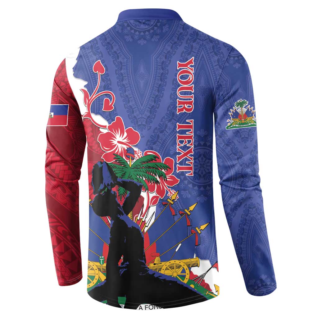 Blue button sweatshirt with red and white floral pattern, long sleeves, back view