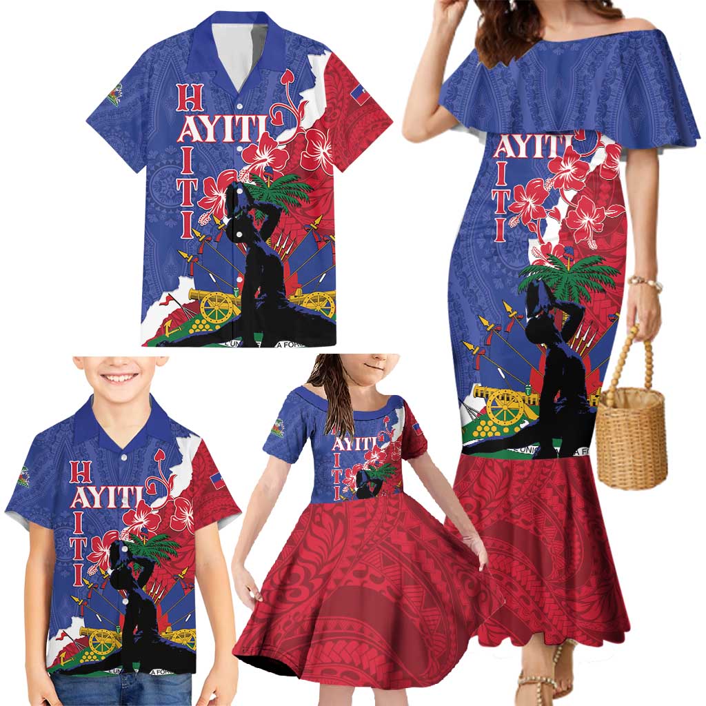 Personalised Haiti Le Marron Inconnu Family Matching Mermaid Dress and Hawaiian Shirt Dashiki Mix Polynesian Pattern - Wonder Print Shop