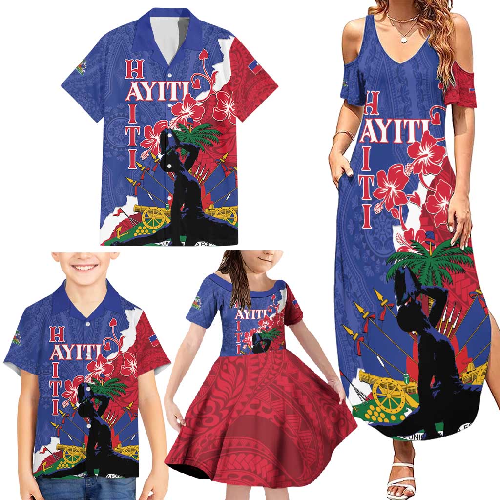 Personalised Haiti Le Marron Inconnu Family Matching Summer Maxi Dress and Hawaiian Shirt Dashiki Mix Polynesian Pattern - Wonder Print Shop