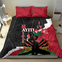 Bedding set featuring a red and black patterned duvet with two decorative pillowcases