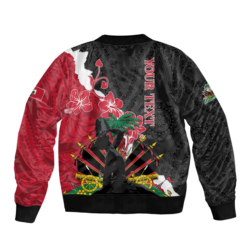 Unisex bomber jacket with black back and red side panels, ribbed hem