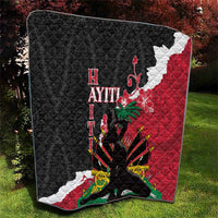 Quilted throw blanket featuring black, white, and red map-like design with floral accents