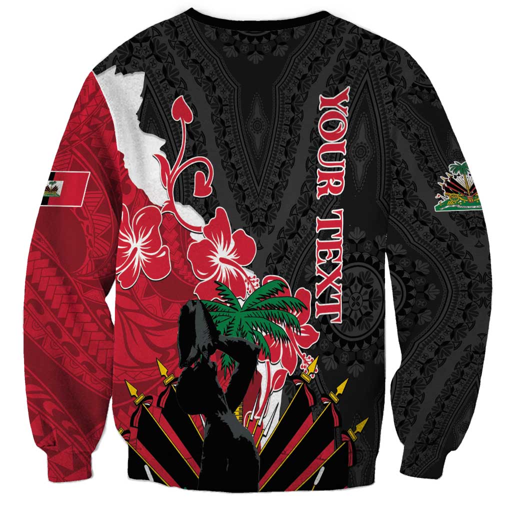 Unisex black sweatshirt with red/white map and floral dashiki-style print (back)