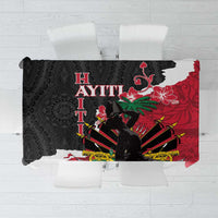 Black and red polynesian tablecloth with black animal motifs and bold geometric accents