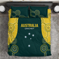 Australia cricket bedding set in dark green and yellow, featuring AUSTRALIA CRICKET text.