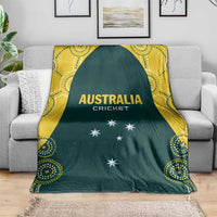 Green Australia cricket throw blanket with yellow trim, 'AUSTRALIA CRICKET' and star emblems