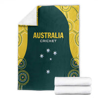 Green Australia cricket blanket with yellow trim, 'AUSTRALIA CRICKET' text and white stars